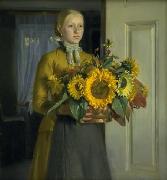 Michael Ancher Pigen med solsikkerne oil painting reproduction